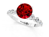 White gold Round Cut Solitaire Ruby Ring with Pave Band and Four-Prong Setting_1