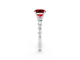 White gold Round Cut Solitaire Ruby Ring with Pave Band and Four-Prong Setting_2