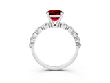 White gold Round Cut Solitaire Ruby Ring with Pave Band and Four-Prong Setting_3