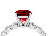 White gold Round Cut Solitaire Ruby Ring with Pave Band and Four-Prong Setting_4