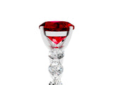 White gold Round Cut Solitaire Ruby Ring with Pave Band and Four-Prong Setting_5