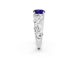 White gold Round Cut Solitaire Tanzanite Leaf-Inspired Vine Band Ring with Prong Setting_2