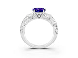 White gold Round Cut Solitaire Tanzanite Leaf-Inspired Vine Band Ring with Prong Setting_3