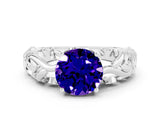 White gold Round Cut Solitaire Tanzanite Leaf-Inspired Vine Band Ring with Prong Setting