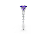 White gold Round Cut Solitaire Tanzanite Ring with Pave Band and Four-Prong Setting_2