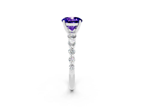 White gold Round Cut Solitaire Tanzanite Ring with Pave Band and Four-Prong Setting_2