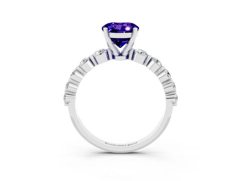 White gold Round Cut Solitaire Tanzanite Ring with Pave Band and Four-Prong Setting_3