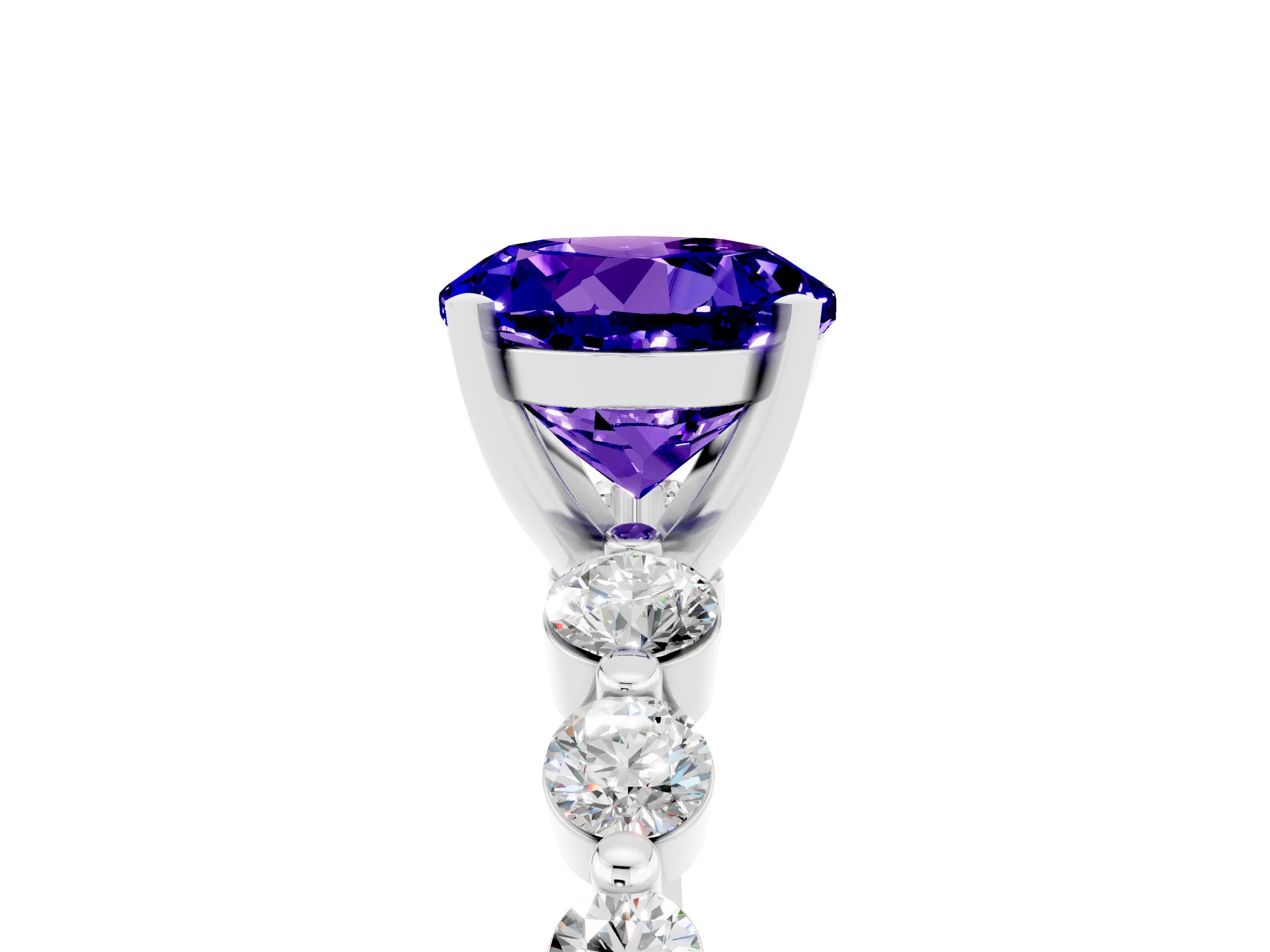 White gold Round Cut Solitaire Tanzanite Ring with Pave Band and Four-Prong Setting_5