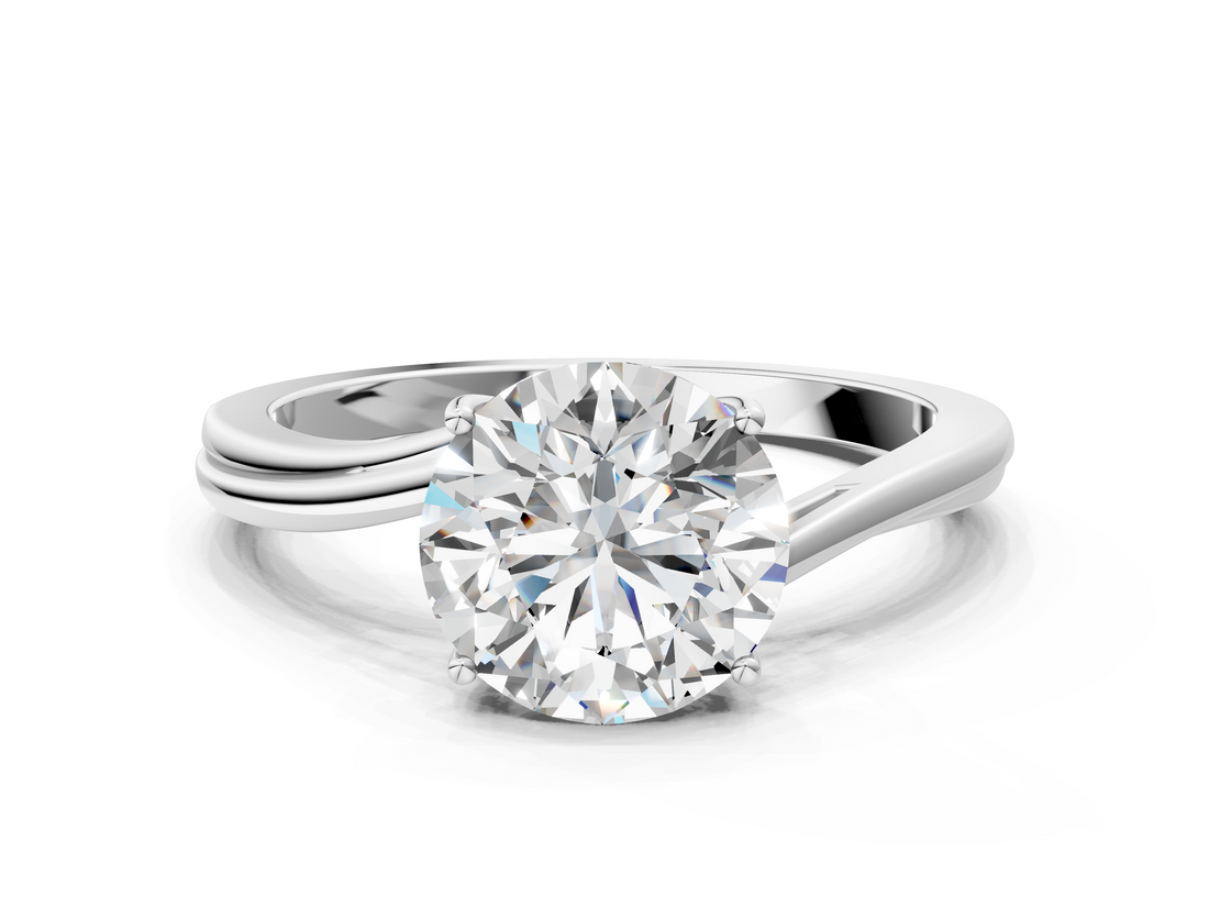 White gold Round Cut Solitaire Twist Band Ring with Four-Prong Setting_47