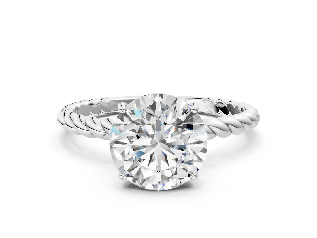 White gold Round Cut Solitaire Twisted Band 4-Prong Ring_189