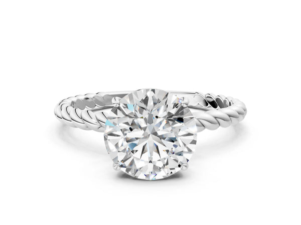 White gold Oval Solitaire Twisted Band 4-Prong Ring