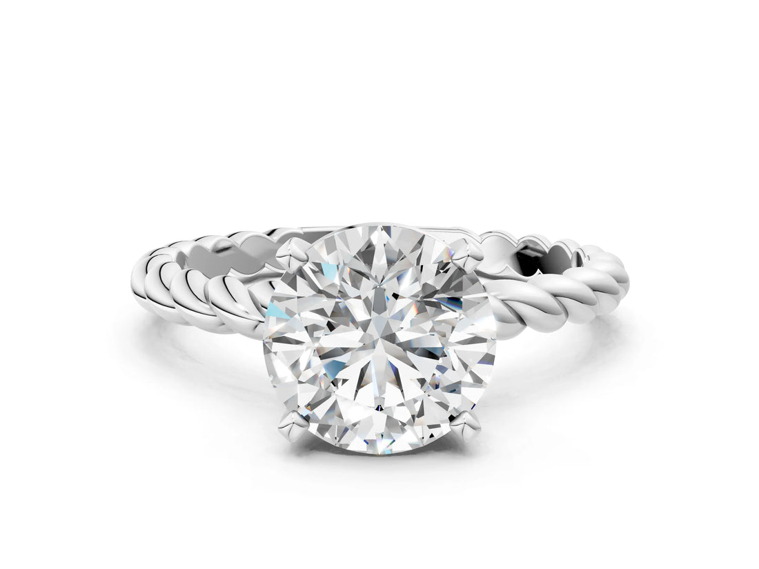 White gold Round Cut Solitaire Twisted Band with Four-Prong Setting_144