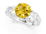 White gold Round Cut Solitaire Yellow Sapphire Leaf-Inspired Vine Band Ring with Prong Setting_25