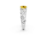 White gold Round Cut Solitaire Yellow Sapphire Leaf-Inspired Vine Band Ring with Prong Setting_26