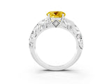 White gold Round Cut Solitaire Yellow Sapphire Leaf-Inspired Vine Band Ring with Prong Setting_27