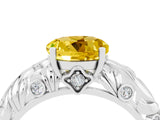 White gold Round Cut Solitaire Yellow Sapphire Leaf-Inspired Vine Band Ring with Prong Setting_28