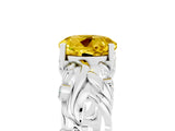 White gold Round Cut Solitaire Yellow Sapphire Leaf-Inspired Vine Band Ring with Prong Setting_29