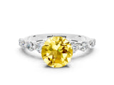 White gold Round Cut Solitaire Yellow Sapphire Ring with Pave Band and Four-Prong Setting_24