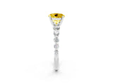 White gold Round Cut Solitaire Yellow Sapphire Ring with Pave Band and Four-Prong Setting_26