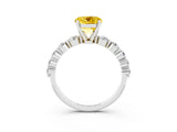 White gold Round Cut Solitaire Yellow Sapphire Ring with Pave Band and Four-Prong Setting_27