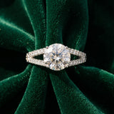 White gold Round Cut Split Shank Pave Diamond Engagement Ring with Four-Prong Setting_15