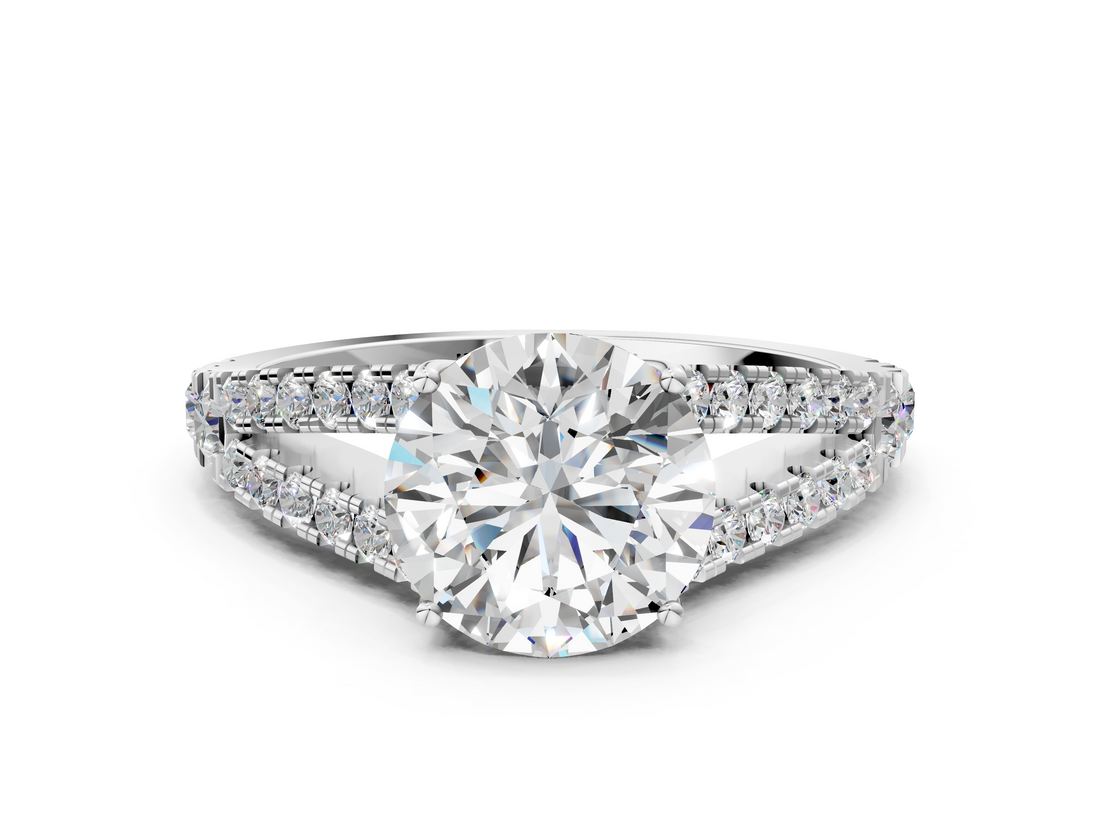 White gold Round Cut Split Shank Pave Diamond Engagement Ring with Four-Prong Setting_47