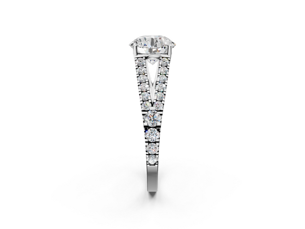 White gold Round Cut Split Shank Pave Diamond Engagement Ring with Four-Prong Setting