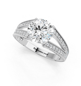 10K White Gold 3.05 Carat E VVS2 Round Cut Split Shank Pave Diamond Ring with Four-Prong Setting