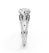 10K White Gold 3.05 Carat E VVS2 Round Cut Split Shank Pave Diamond Ring with Four-Prong Setting