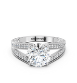 10K White Gold 3.05 Carat E VVS2 Round Cut Split Shank Pave Diamond Ring with Four-Prong Setting
