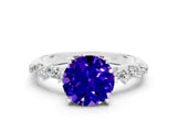 White gold Round Cut Tanzanite Cluster Side Stone Solitaire Ring with Prong Setting_24