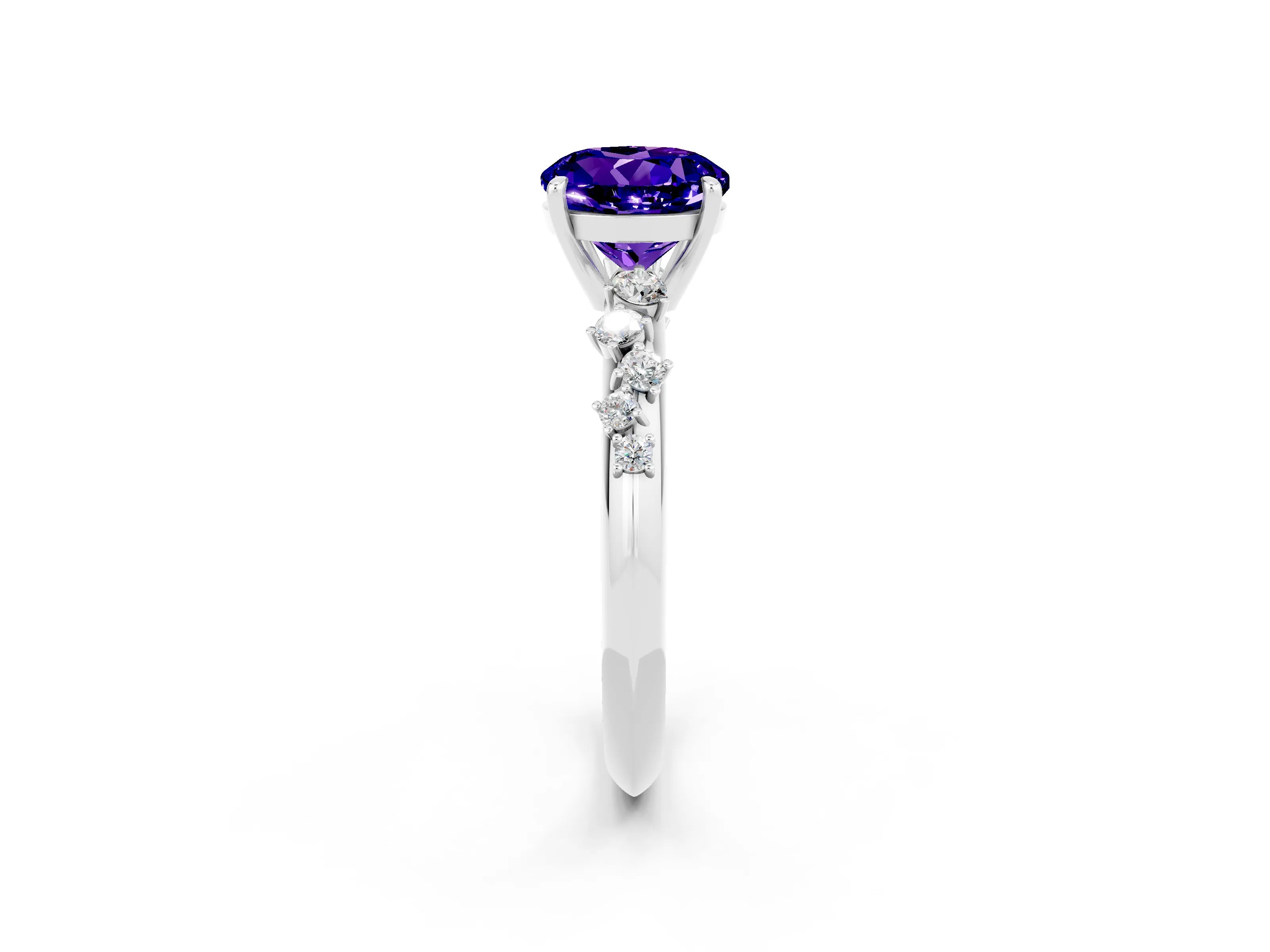 White gold Round Cut Tanzanite Cluster Side Stone Solitaire Ring with Prong Setting_26