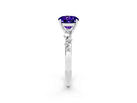 White gold Round Cut Tanzanite Cluster Side Stone Solitaire Ring with Prong Setting_26