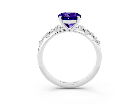 White gold Round Cut Tanzanite Cluster Side Stone Solitaire Ring with Prong Setting_27