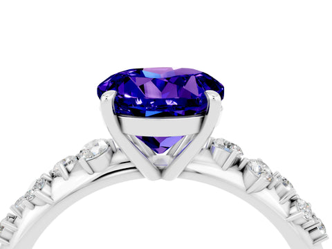 White gold Round Cut Tanzanite Cluster Side Stone Solitaire Ring with Prong Setting_28