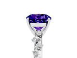 White gold Round Cut Tanzanite Cluster Side Stone Solitaire Ring with Prong Setting_29