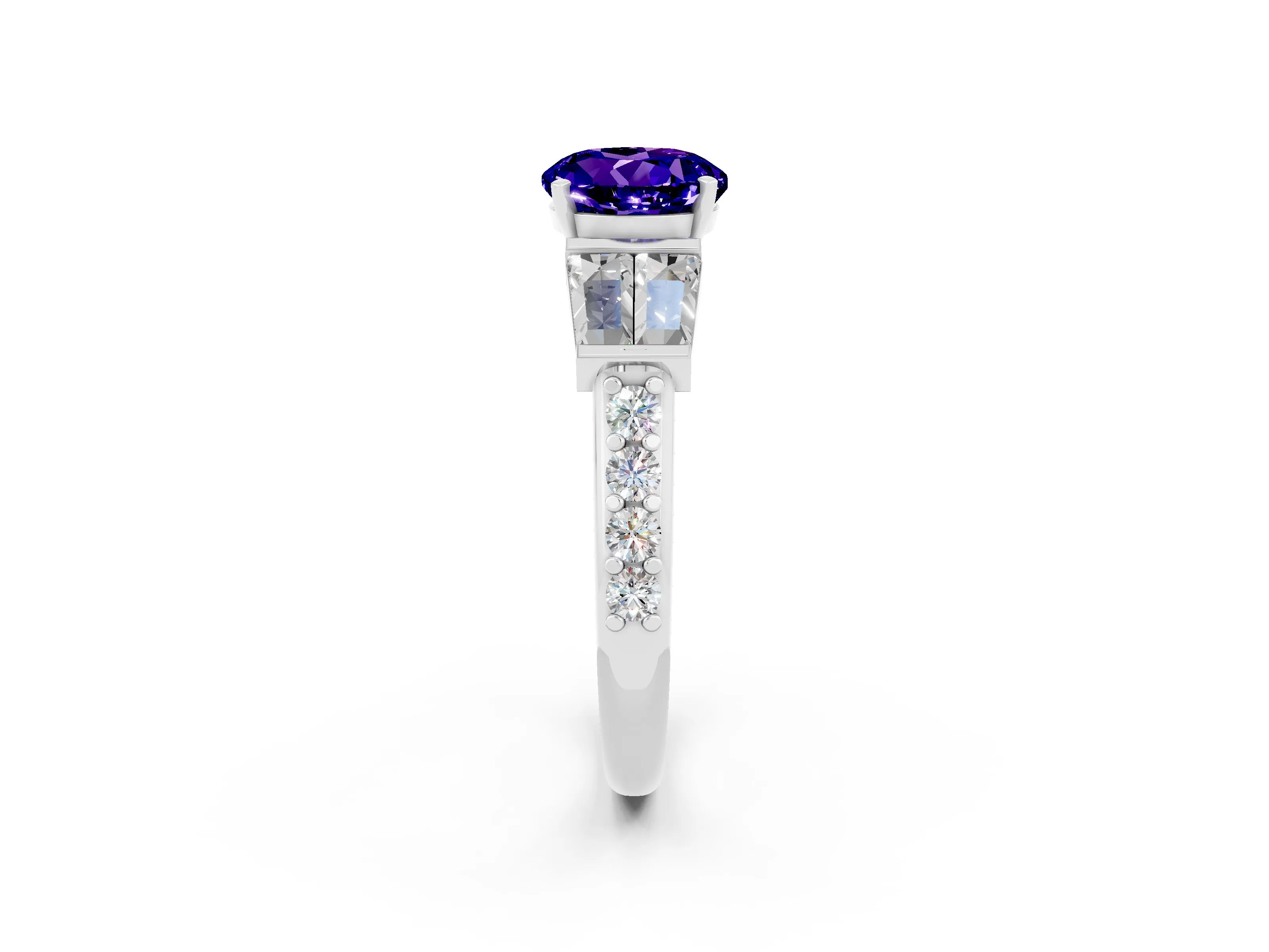 White gold Round Cut Tanzanite Engagement Ring with Baguette Side Stones and Channel Set Band_2