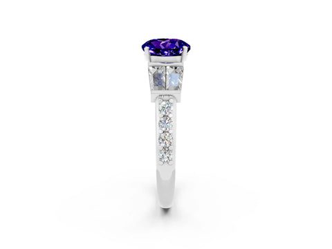 White gold Round Cut Tanzanite Engagement Ring with Baguette Side Stones and Channel Set Band_2