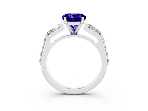 White gold Round Cut Tanzanite Engagement Ring with Baguette Side Stones and Channel Set Band_3