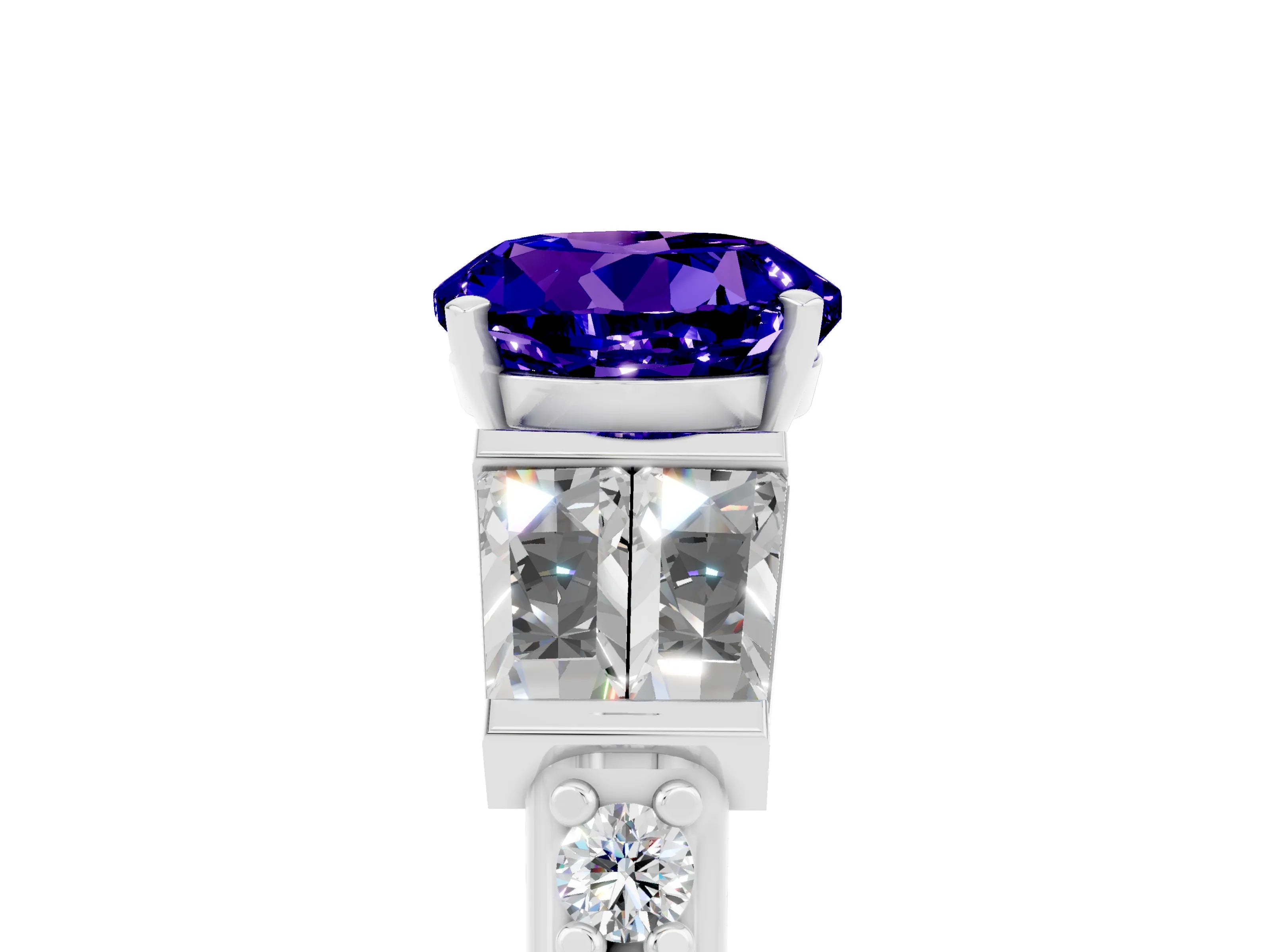 White gold Round Cut Tanzanite Engagement Ring with Baguette Side Stones and Channel Set Band_5