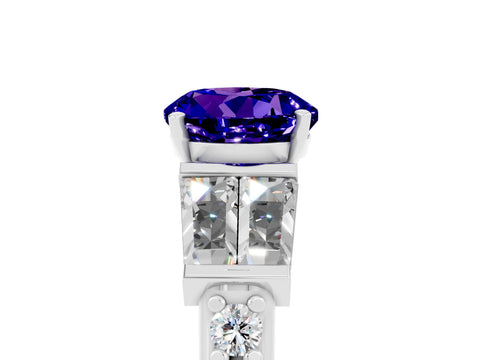 White gold Round Cut Tanzanite Engagement Ring with Baguette Side Stones and Channel Set Band_5