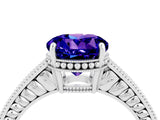 White gold Round Cut Tanzanite Engagement Ring with Milgrain Channel Set Band and Prong Setting_4