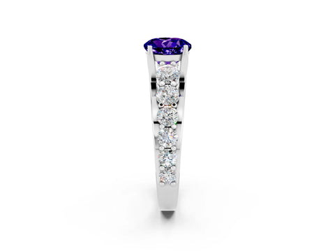 White gold Round Cut Tanzanite Engagement Ring with Pavé Band and Four-Prong Setting_2