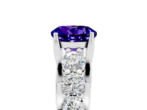 White gold Round Cut Tanzanite Engagement Ring with Pavé Band and Four-Prong Setting_5