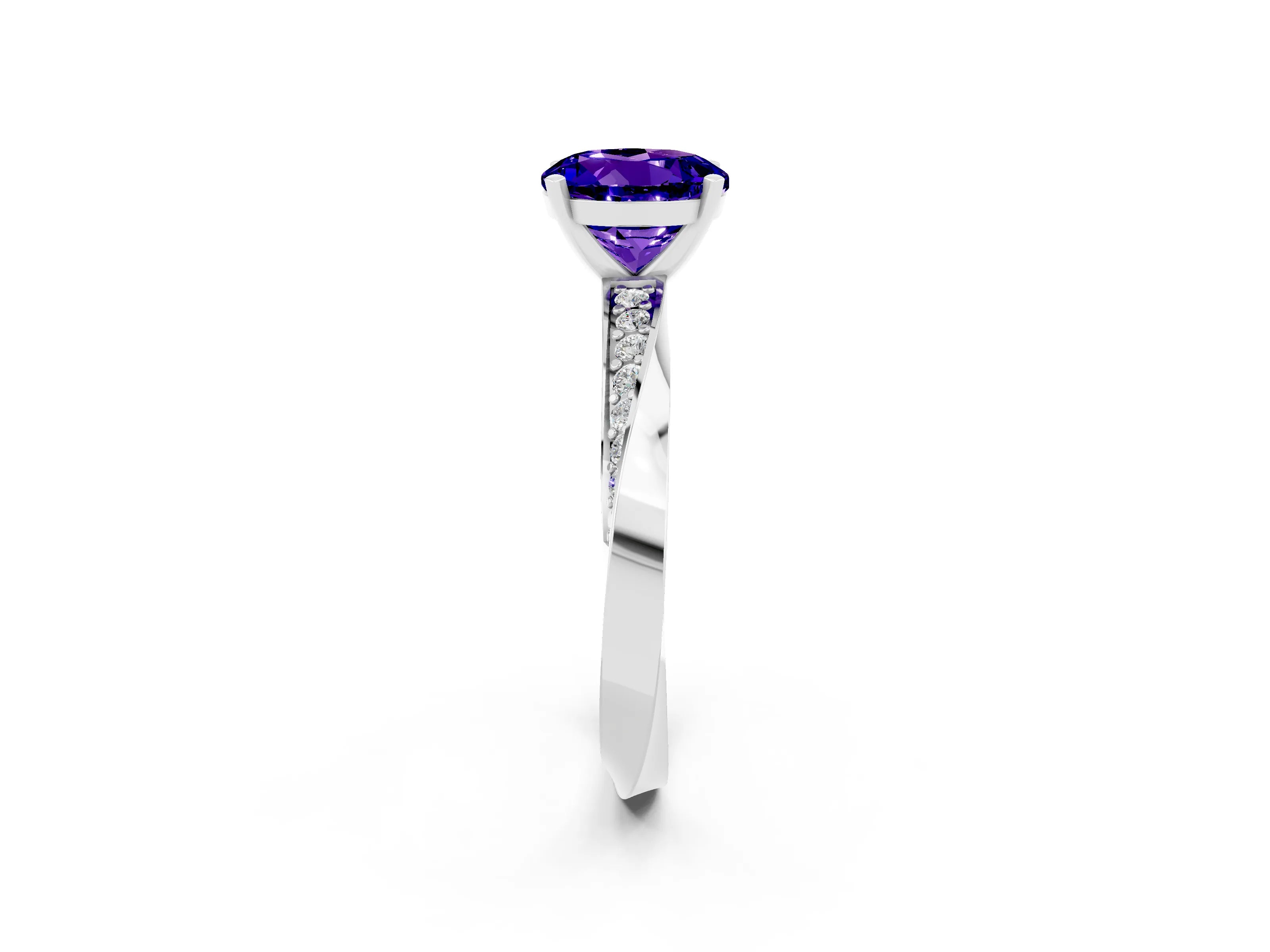 White gold Round Cut Tanzanite Engagement Ring with Side Stone Accents and Four-Prong Setting_29