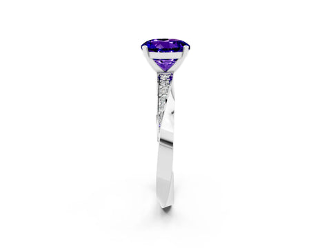 White gold Round Cut Tanzanite Engagement Ring with Side Stone Accents and Four-Prong Setting_29