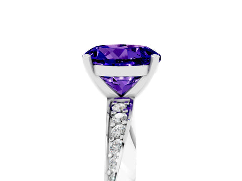 White gold Round Cut Tanzanite Engagement Ring with Side Stone Accents and Four-Prong Setting_32