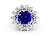White gold Round Cut Tanzanite Floral Double Halo Engagement Ring with Prong Setting_36