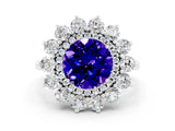 White gold Round Cut Tanzanite Floral Double Halo Engagement Ring with Prong Setting_84