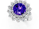 White gold Round Cut Tanzanite Floral Double Halo Engagement Ring with Prong Setting_85